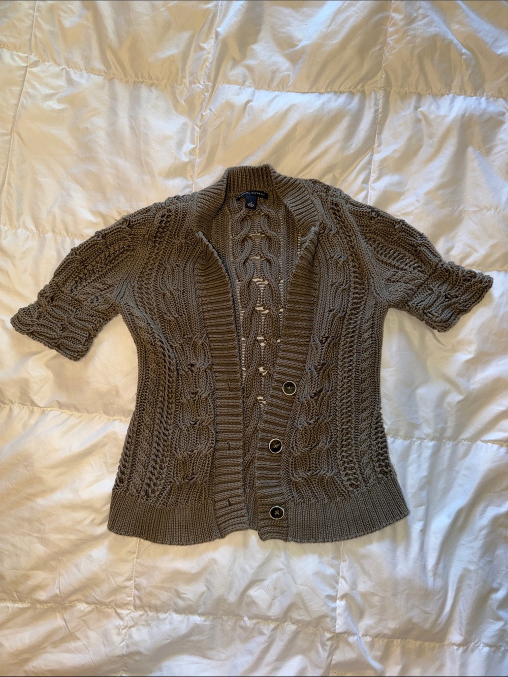 Banana Republic Khaki Green Cable Knit Shawl Collar Cardigan